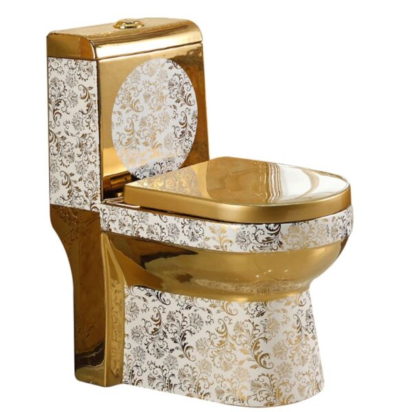 Luxury Sanitary Wares Electroplated Water Closet Plated Golden Bathroom Ceramic One Piece Toilet