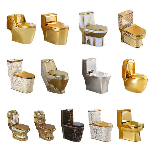 Royal Luxury Sanitary Ware Wc Conjunto de banheiro Banheiro galvanizado cor dourada Washdown Sifônico Sanitário dourado 2