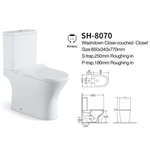 Toilettes en deux parties Toilettes Commode Salle de bain WC en céramique Toilettes 650x340x770
